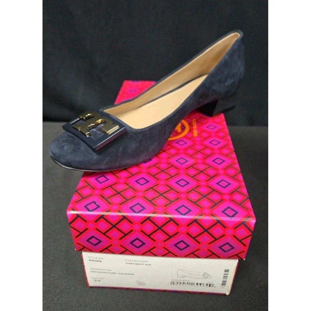 TORY BURCH NIB Women Size 5.5 M Navy Gigi Suede Pumps